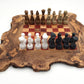 Schachspiel rustikal aus Olivenholz Schachbrett Gr. L inkl. 32 Schachfiguren aus Marmor Farbe wählbar Naturprodukt Handarbeit Geschenkidee