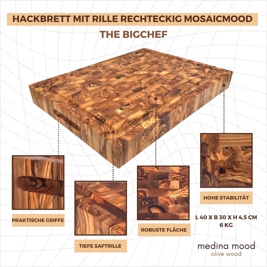 Hackbrett "mosaicmood" rechteckig mit Rille Länge ca. 40 x ca. 30 cm