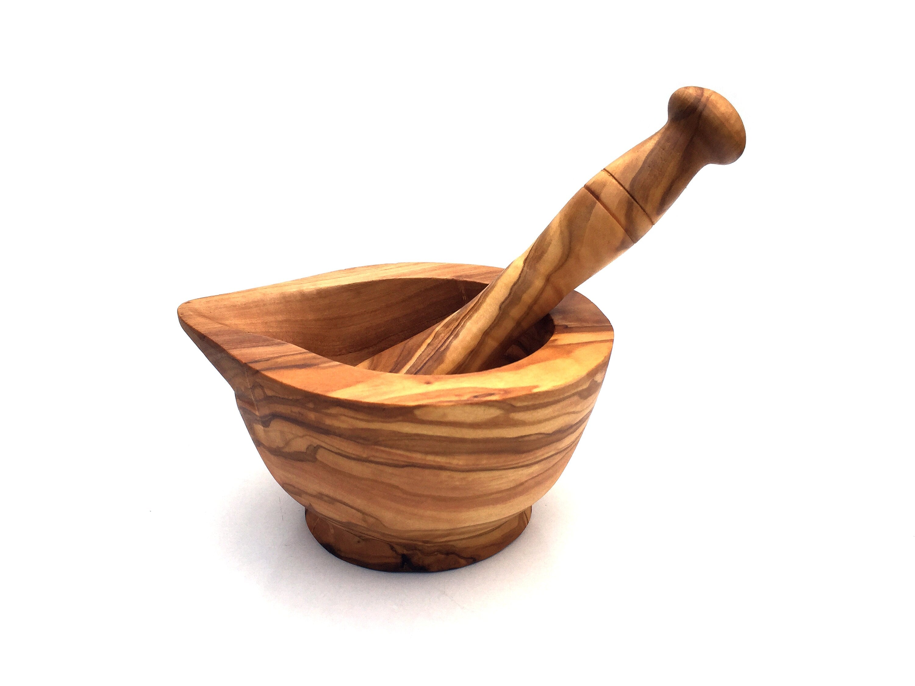 Mörser mit Schnabel aus Olivenholz handgefertigt, vielseitig medina