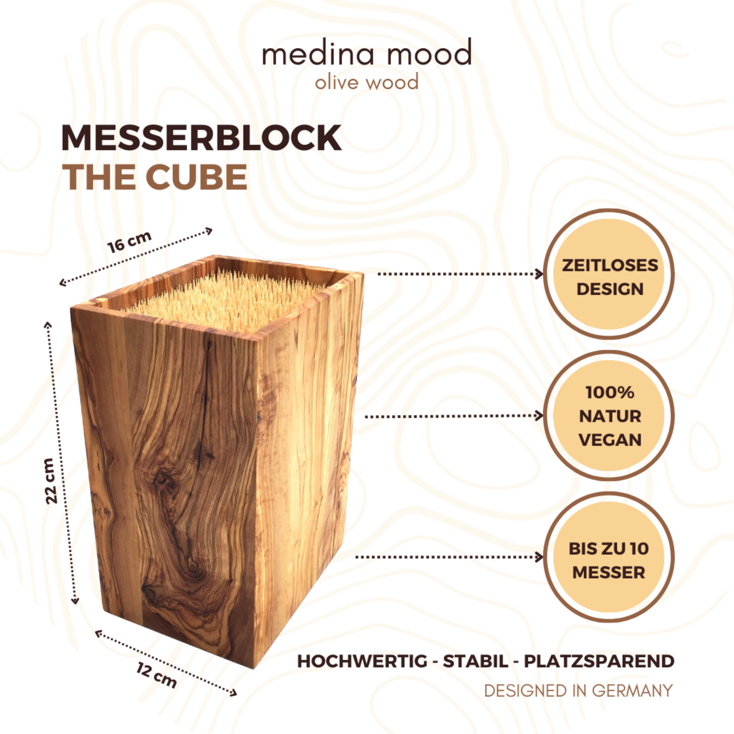 Messerblock The Cube squaremood Holzmesserständer Messerhalter Olivenholz