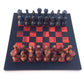 Schachspiel gerade Kante, Schachbrett Größe wählbar inkl. 32 Schachfiguren aus Marmor Handgemacht aus Wenge und rotes Holz