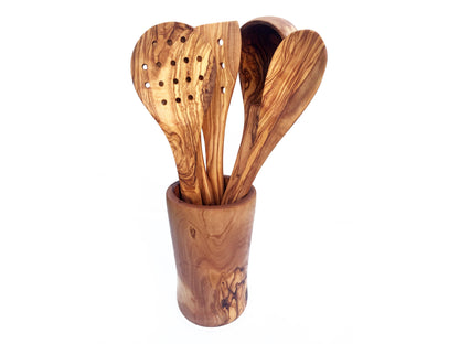 6er Set Küchenhelfer, 4 Kochlöffel+1 Kelle inklusive Utensilienhalter, Löffel Länge 30/35 cm