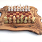Schachspiel rustikal aus Olivenholz Schachbrett Gr.L inkl.32er Schachfiguren aus Onyx Marmor