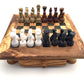 Schachspiel gerade Kante aus Olivenholz Schachtisch Gr. L inkl. 32er Schachfiguren aus Marmor