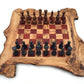 Schachspiel rustikal aus Olivenholz Schachbrett Gr. XL inkl. 32 Schachfiguren aus Marmor