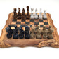 Schachspiel abgerundete Kante Olivenholz Schachbrett Gr. L inkl. 32er  Schachfiguren aus Marmor