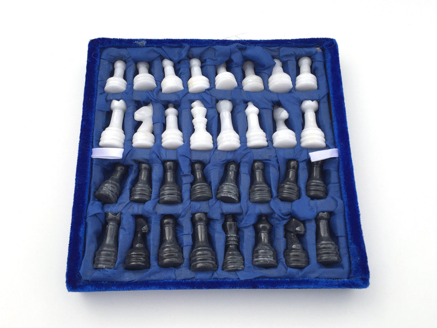 Schachspiel gerade Kante Olivenholz Schachbrett Gr. M inkl. 32er  Schachfiguren aus Marmor