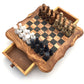Schachspiel abgerundete Kante aus Olivenholz Schachtisch Gr. L inkl. 32er Schachfiguren Marmor
