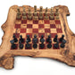Schachspiel rustikal aus Olivenholz Schachbrett Gr. XL inkl. 32 Schachfiguren aus Marmor
