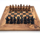 Schachspiel gerade Kante Olivenholz Schachbrett Gr. M inkl. 32er  Schachfiguren aus Marmor
