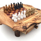 Schachspiel rustikal aus Olivenholz Schachtisch Gr. M inkl. 32 Schachfiguren aus Marmor