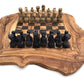Schachspiel rustikal aus Olivenholz Schachbrett Gr. L inkl. 32 Schachfiguren aus Marmor