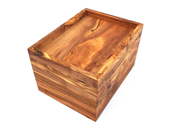 Aufbewahrungsbox mit Deckel als Ablage, Container mit Deckel rechteckig handgefertigt aus Olivenholz, Hochwertig, Geschenk.