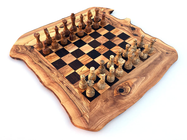 Schachspiel rustikal, Schachbrett Gr. XL inkl. Schachfiguren aus Marmor