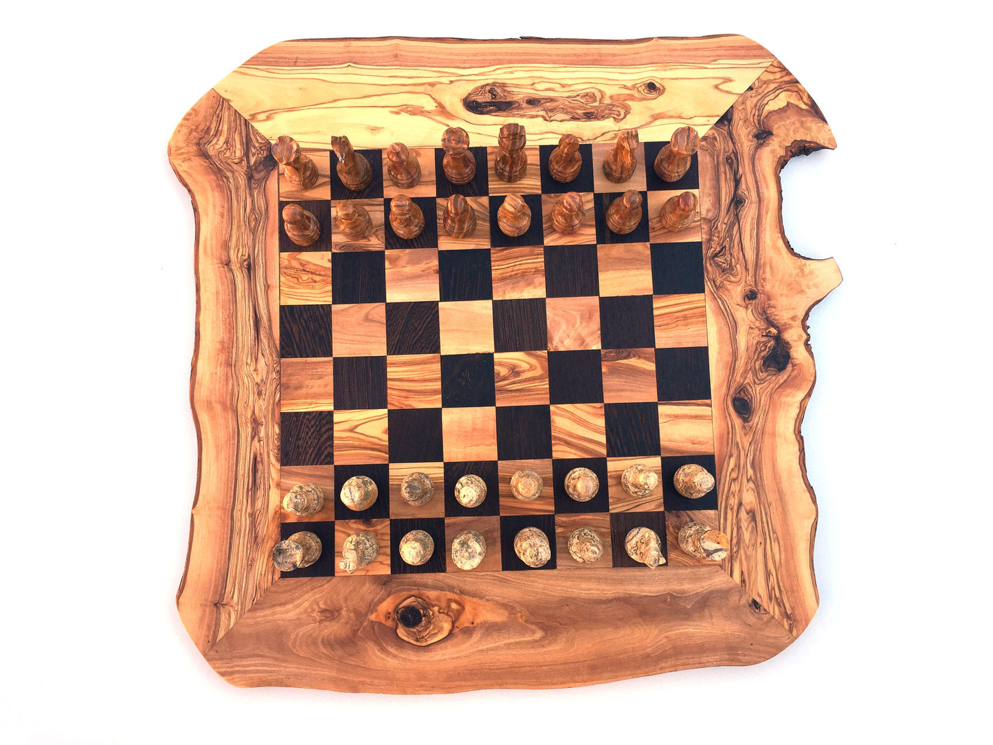 Schachspiel rustikal, Schachbrett Gr. XL inkl. Schachfiguren aus Marmor